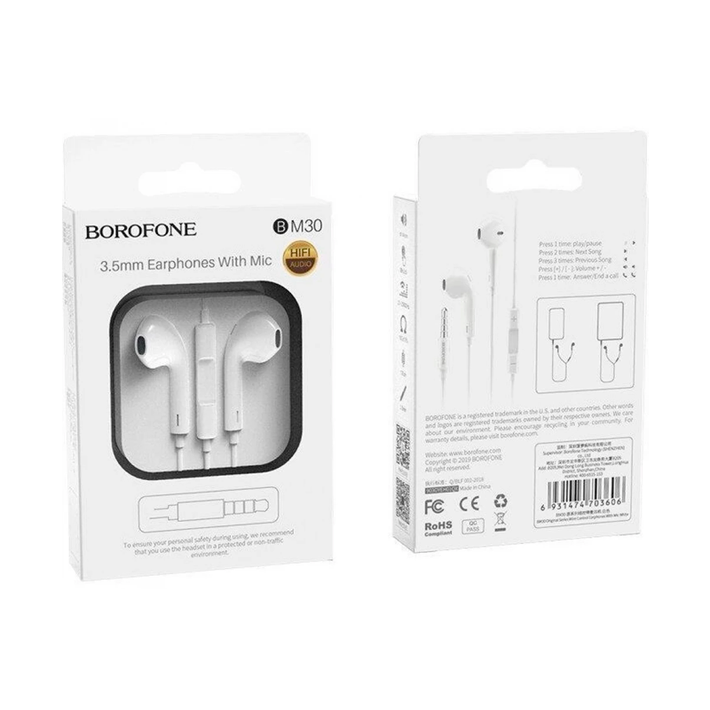 Audífonos In Ear Borofone Bm30 3.5mm Blanco – imagen 3