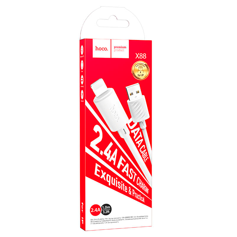 Cable Usb a Lightning Hoco X88 Gratified 60w Blanco – imagen 3