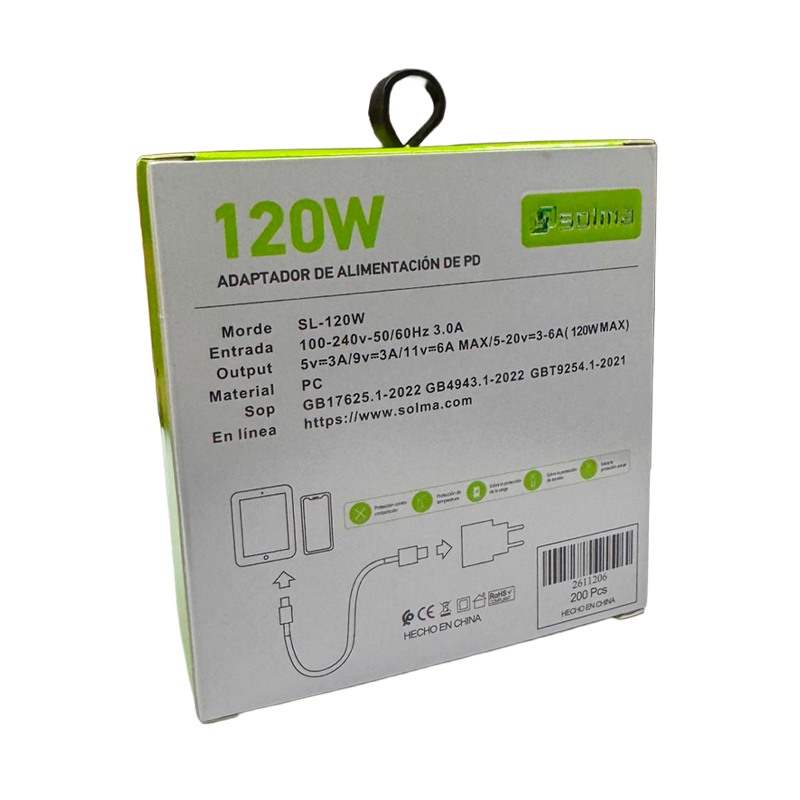 Cargador Carga Rapida Solma 120w + Cable Tipo C Blanco – imagen 2