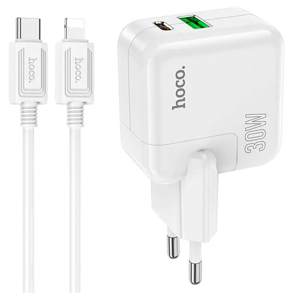 Cargador Hoco C111a 30w Carga Rapida + Cable Lightning Blanco
