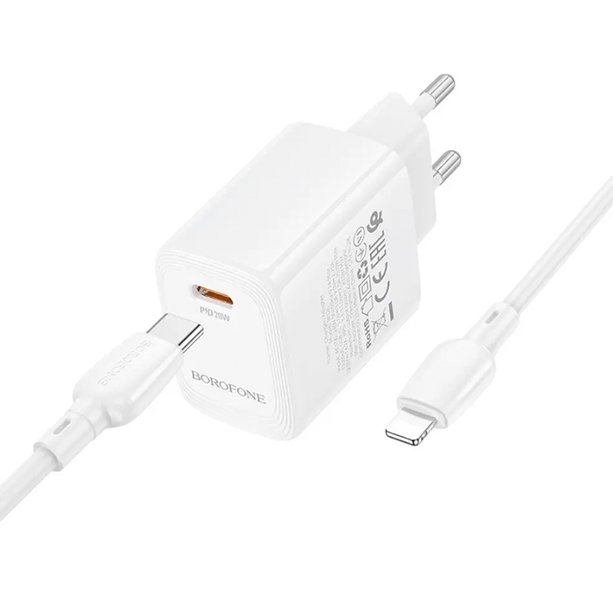 Cargador Borofone Bn26 20w + Cable Tipo C Para Lightning Blanco
