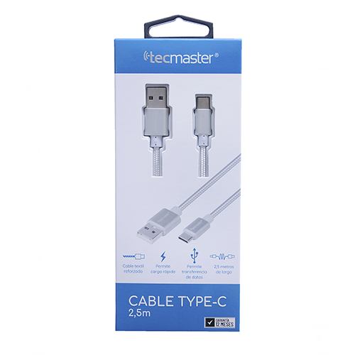 Cable Tipo C Reforzado 2.5 Metros Tecmaster Blanco