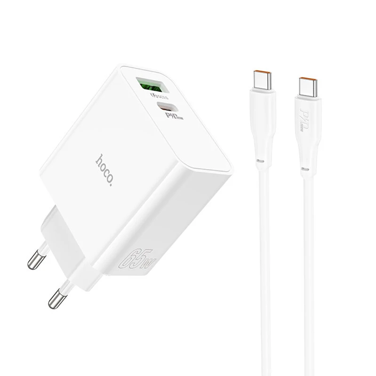 Cargador Hoco C113a 65w Carga Rapida + Cable Tipo C Blanco
