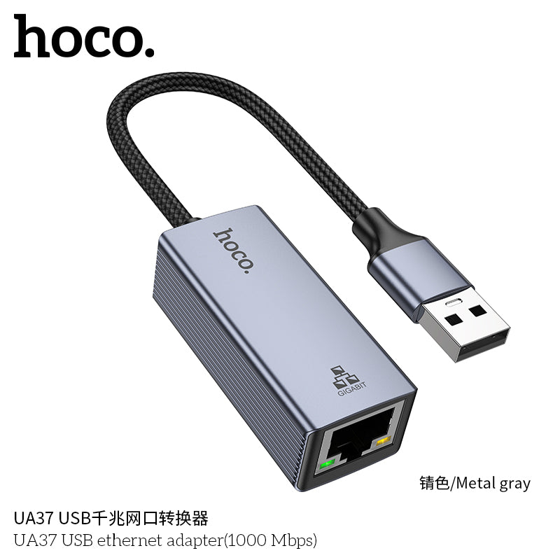 Adaptador Hub Hoco Ua37 Usb a Rj45 Gris – imagen 2
