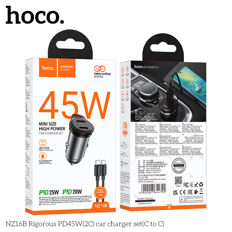 Cargador De Auto Hoco Nz16b Dual Tipo C + Cable Tipo C Negro – imagen 2