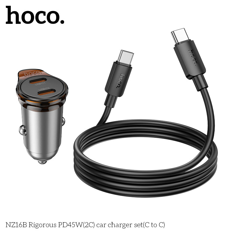Cargador De Auto Hoco Nz16b Dual Tipo C + Cable Tipo C Negro – imagen 4