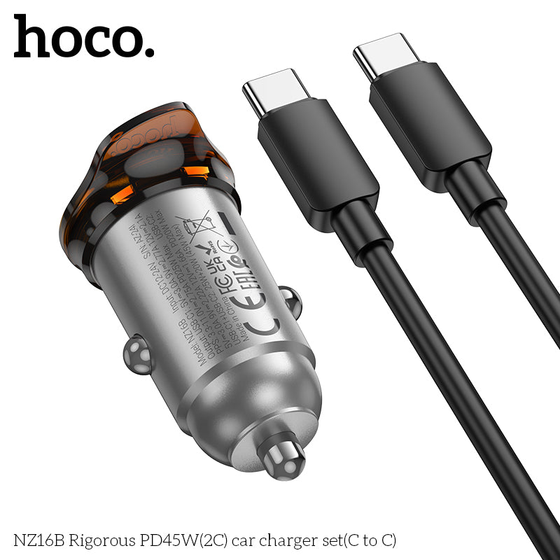 Cargador De Auto Hoco Nz16b Dual Tipo C + Cable Tipo C Negro – imagen 3