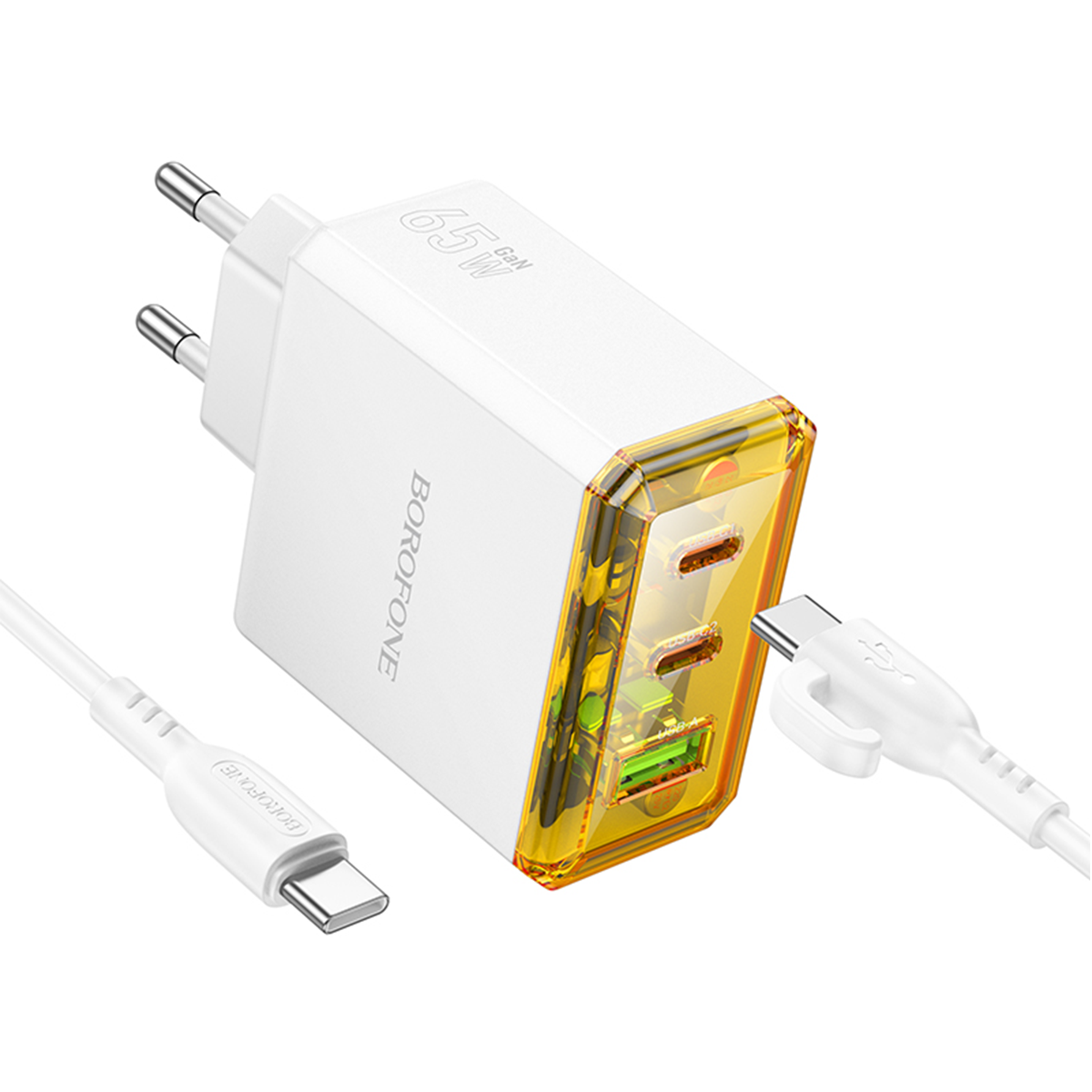 Cargador Borofone Bas34a 65w Usb Tipo C + Cable Tipo C Blanco