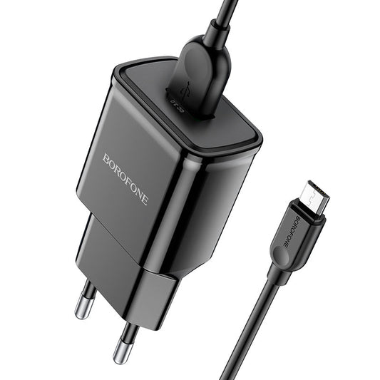 Cargador Borofone Ba59a 18w Usb Qc 3.0 + Cable Micro Usb Negro