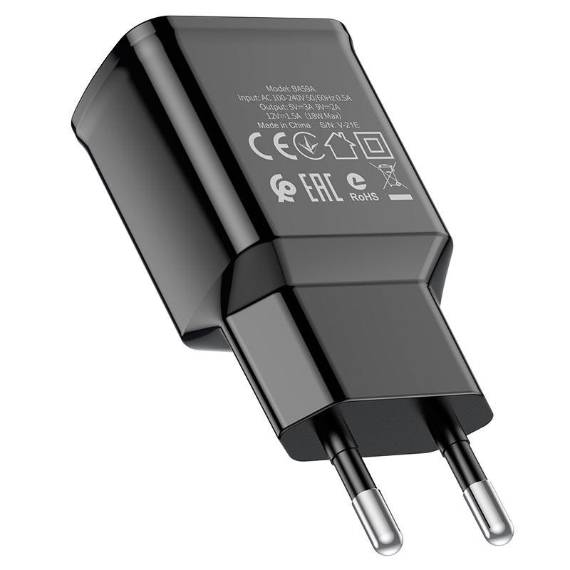 Cargador Borofone Ba59a 18w Usb Qc 3.0 Negro – imagen 2