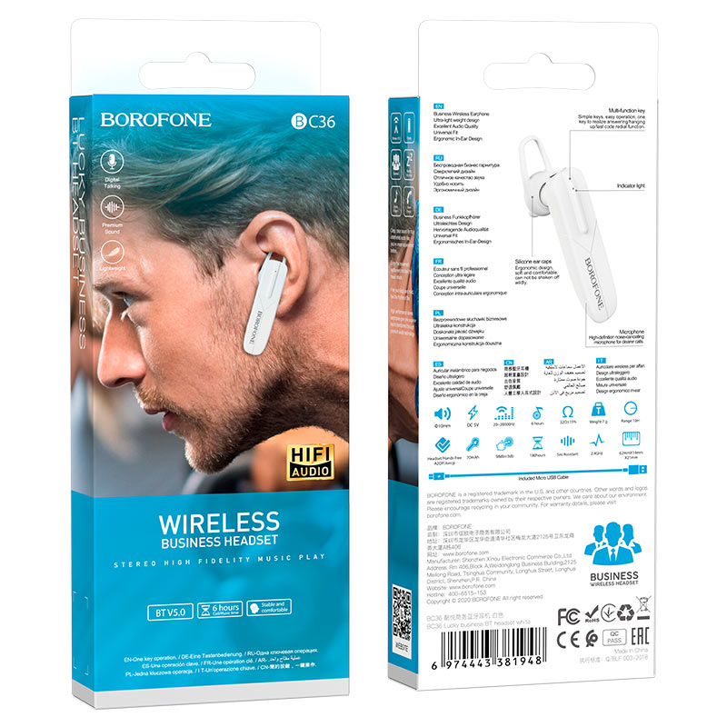 Audifono Manos Libres Bluetooth Borofone Bc36 Blanco – imagen 2
