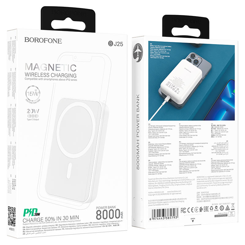 Bateria Portatil Powerbank Borofone Bj25 Magsafe 8.000mAh Blanco – imagen 4