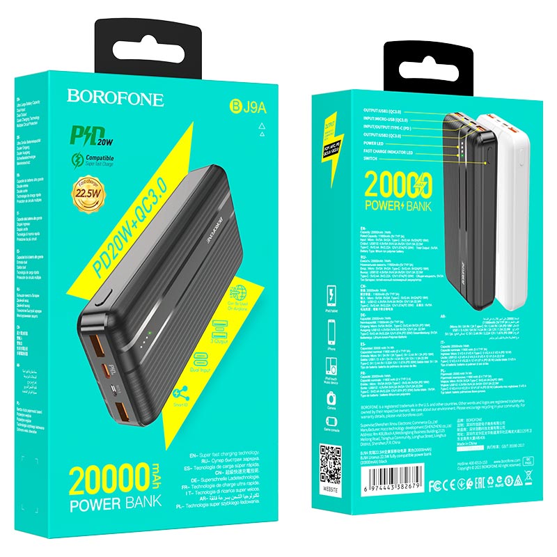 Batería Portátil Borofone Powerbank 20000 Mah BJ9A Negro – imagen 3