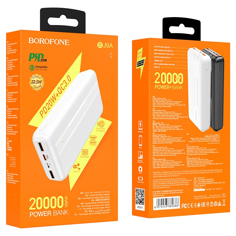 Batería Portátil Borofone Powerbank 20000 Mah BJ9A Blanco – imagen 3