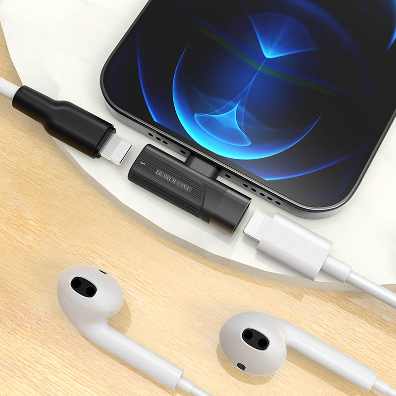 Adaptador Lightning Dual Borofone Bv14 Negro – imagen 2