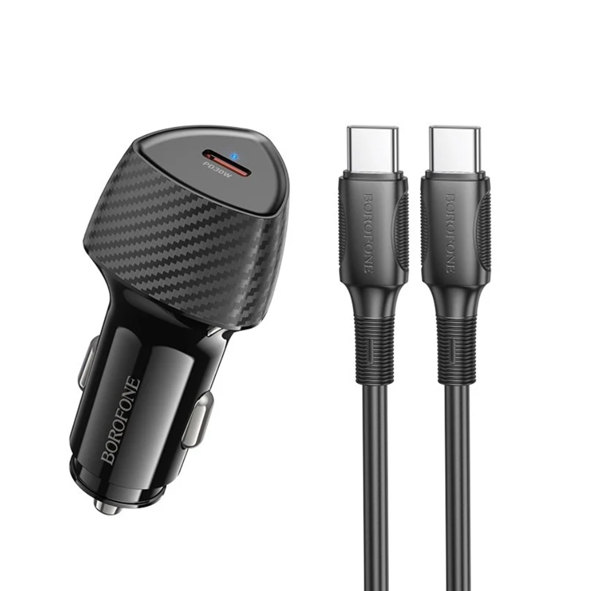 Cargador de Auto Borofone Bz31b 30w + Cable Tipo C A Tipo C