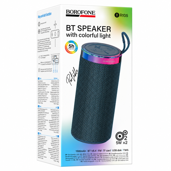 Parlante Portátil Bluetooth Borofone Br105 RGB Negro