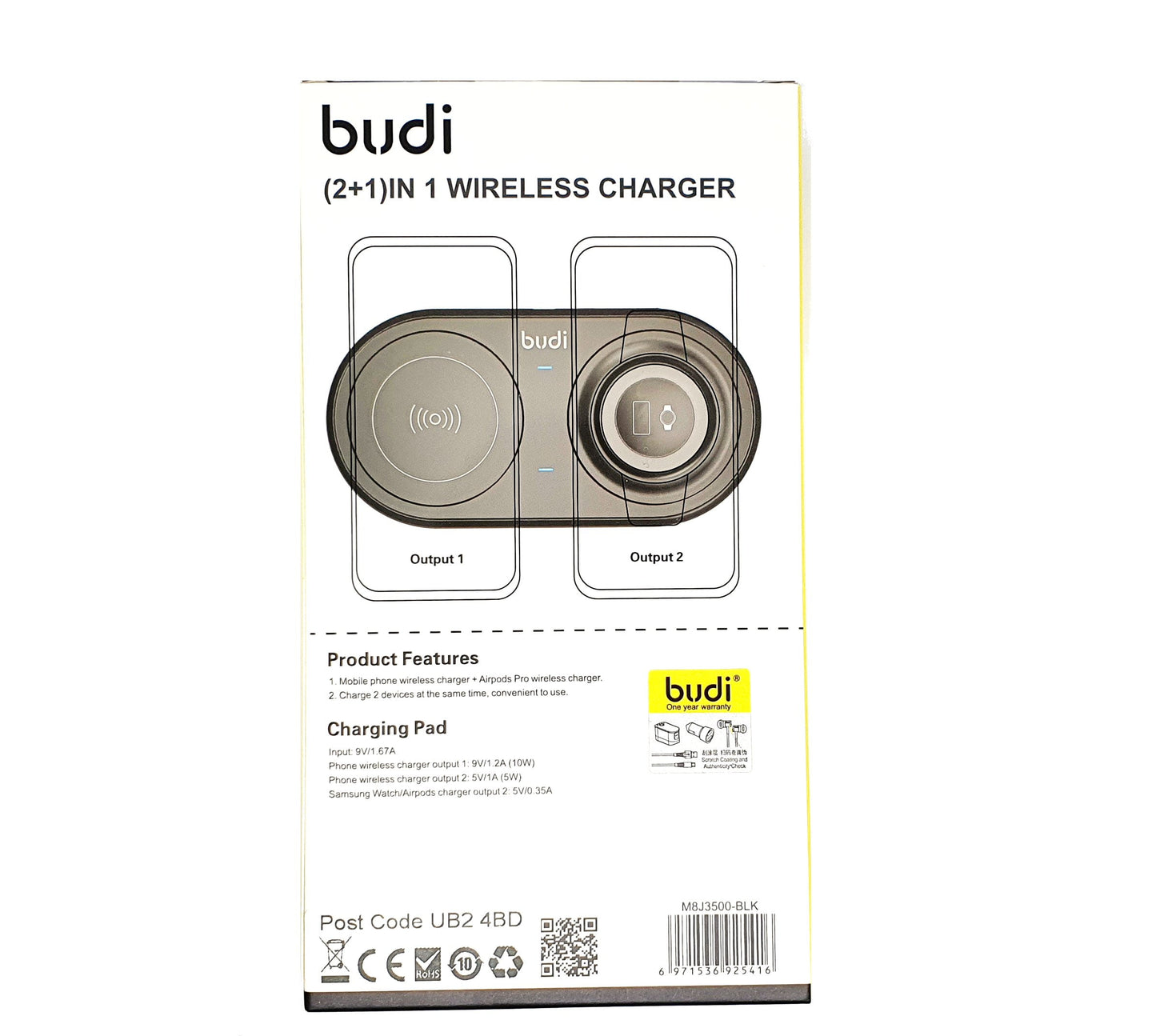 Base Cargador Inalámbrico Budi 2 en 1 Wl3500 15w Negro – imagen 2