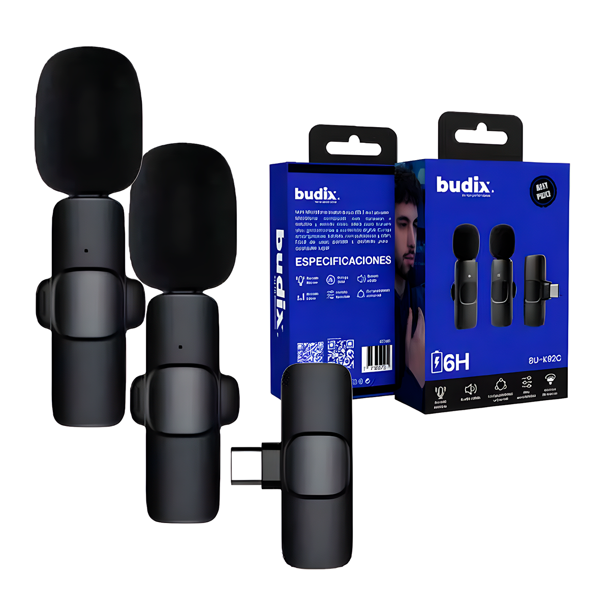 Microfono Inalámbrico Dual Externo Budix K9 Tipo C Negro