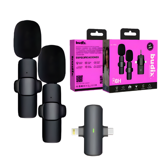 Microfono Inalámbrico Dual Externo Budix K15 3 en 1 Negro