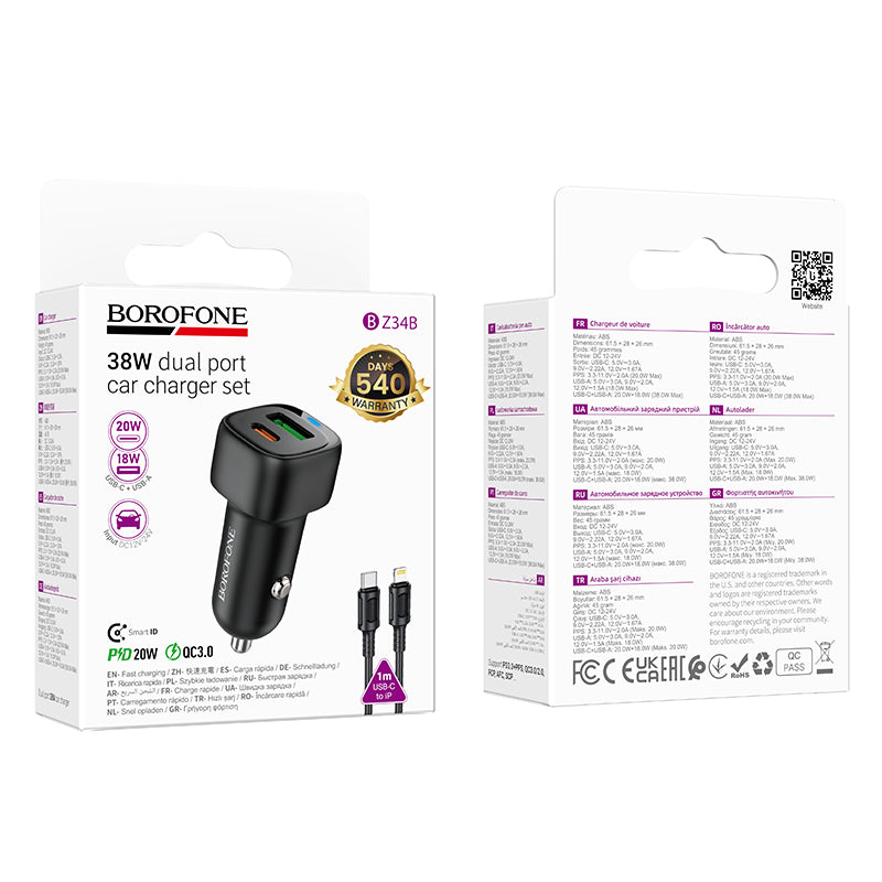 Cargador de Auto Borofone Bz34b 38w + Cable Tipo C Para Lightning – imagen 2
