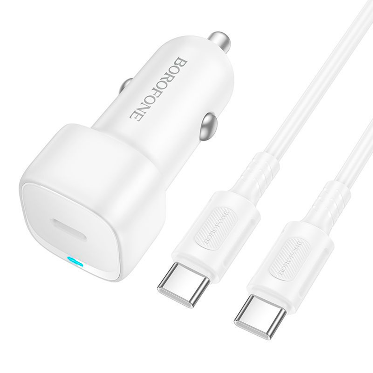 Cargador De Auto Borofone Bz34a 20w + Cable Tipo C Blanco
