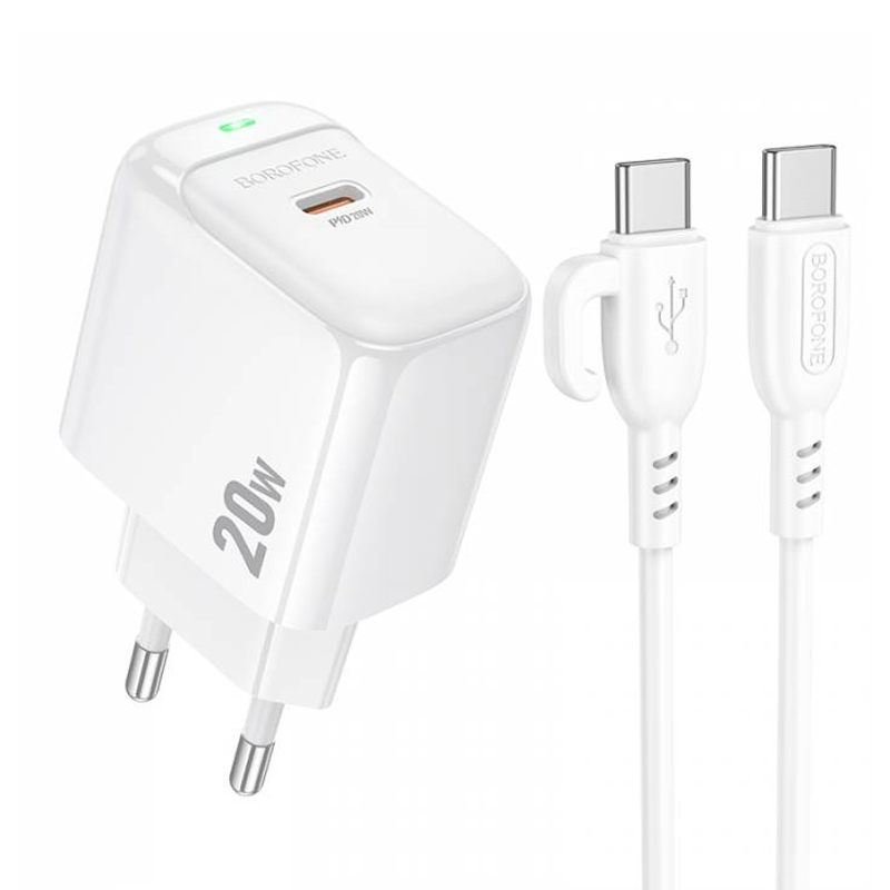 Cargador Borofone Bas43a 20w Tipo C + Cable Tipo C Blanco