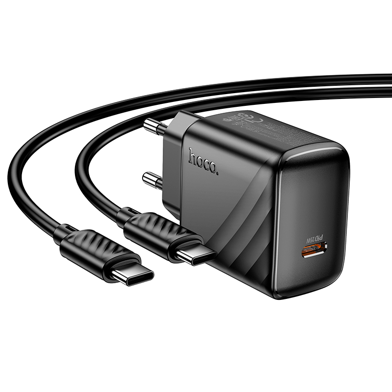 Cargador Carga Rapida Hoco Cs23a 30w Dual + Cable Tipo C Negro