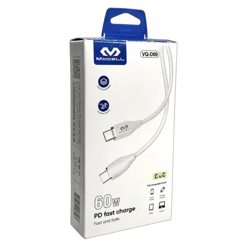 Cable Tipo C a Tipo C Miccell Vq-d09 Blanco – imagen 2