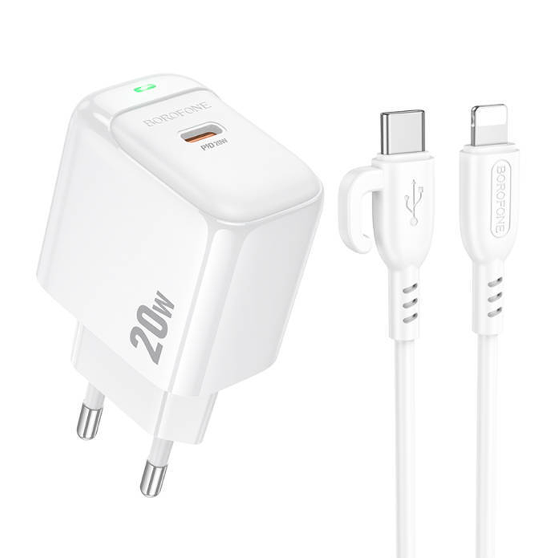 Cargador Borofone Bas43a 20w Tipo C + Cable Lightning Blanco