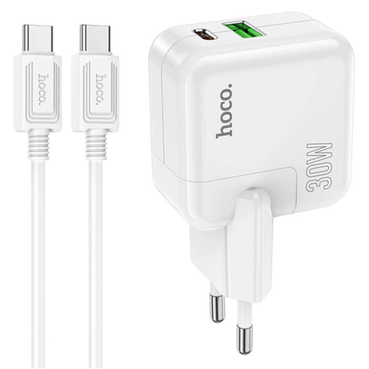 Cargador Hoco C111a 30w Carga Rapida + Cable Tipo C Blanco
