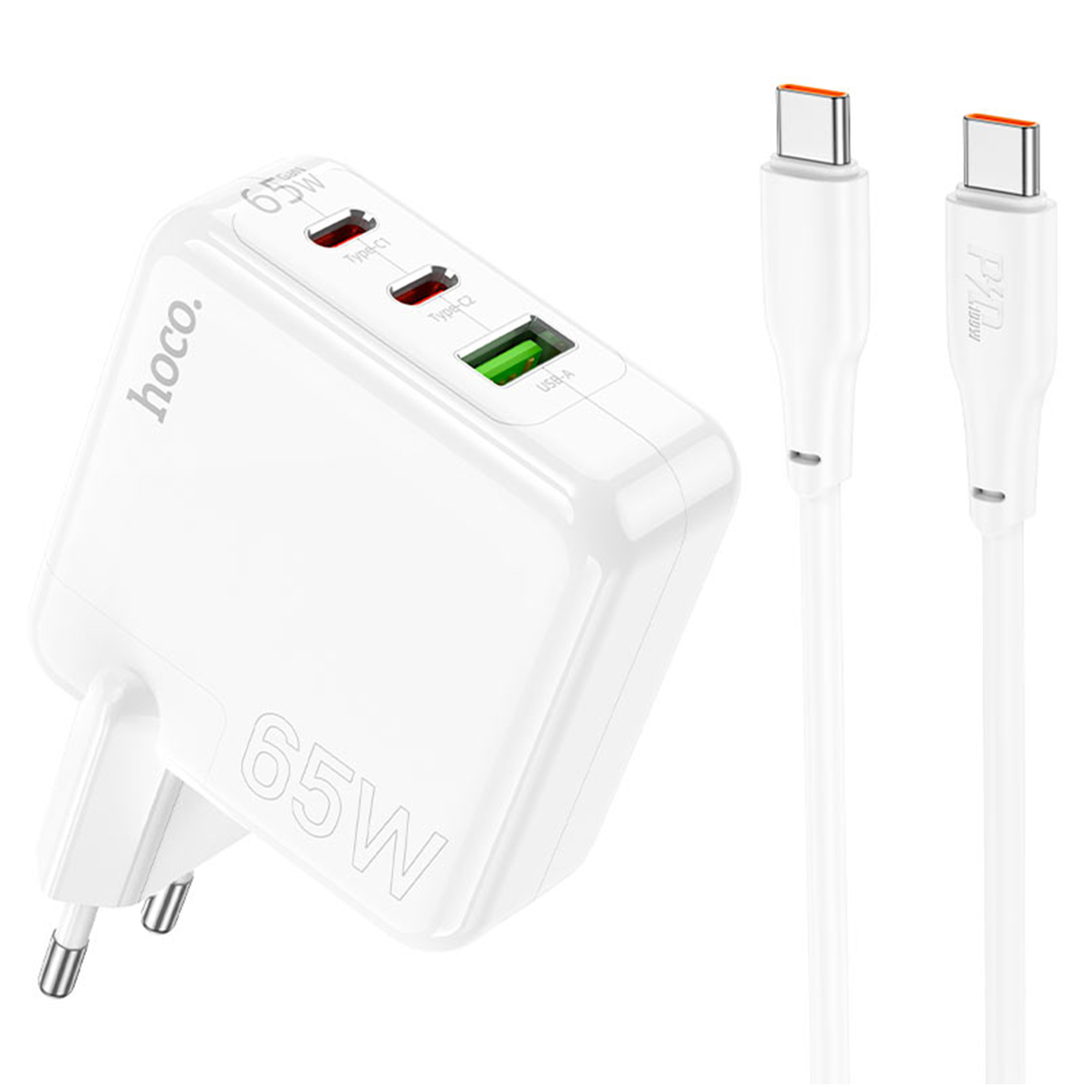 Cargador Hoco C115a 65w 1 Puerto Usb 2 Tipo C + Cable Tipo C
