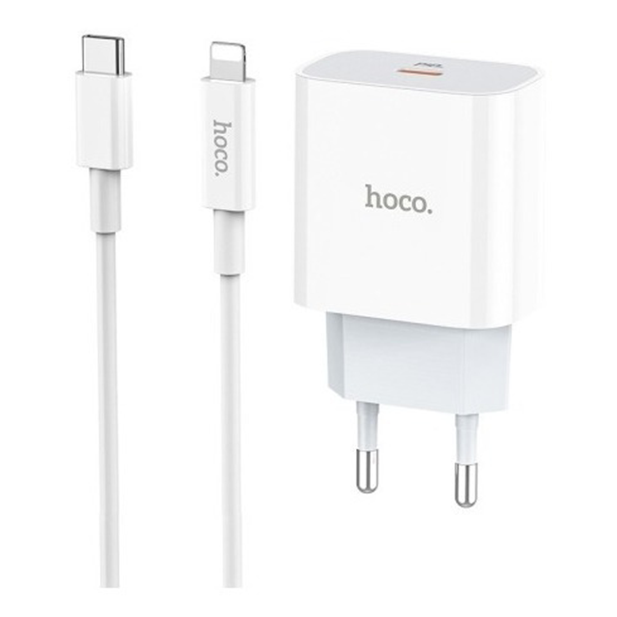Cargador Hoco C76a Plus 20w Carga Rapida + Cable Tipo C Lightning Blanco