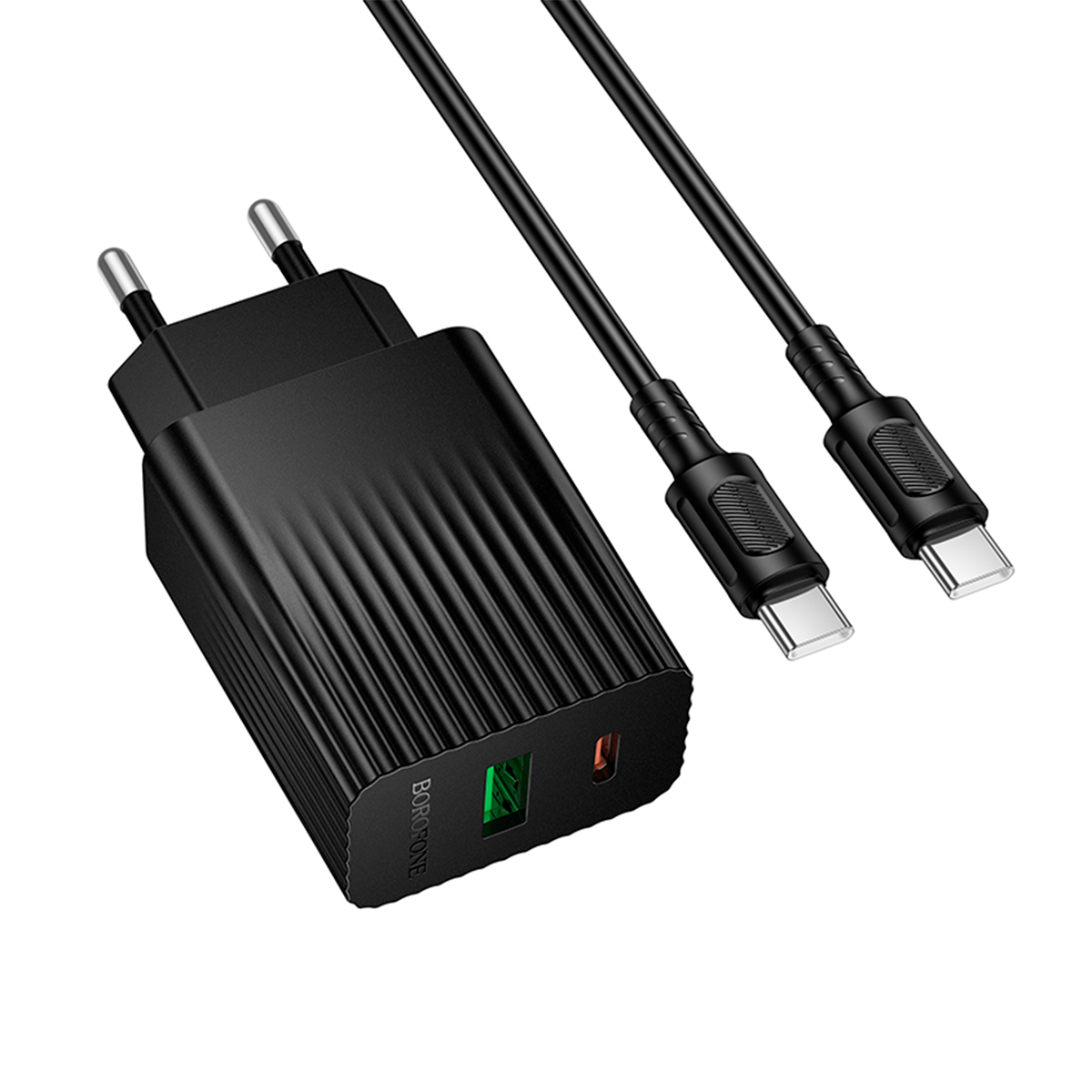 Cargador Borofone Ba76a 30w Qc 3.0 + Tipo C a Tipo C Negro