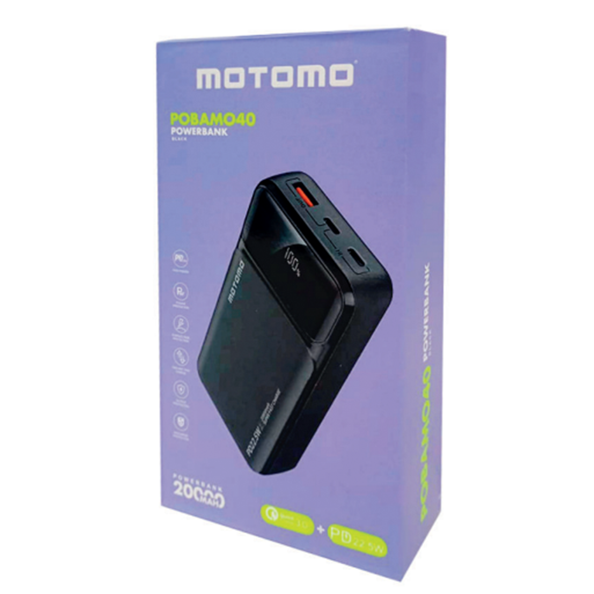Bateria Portatil Powerbank Motomo Pobamo40 20.000 Mah Negro – imagen 2
