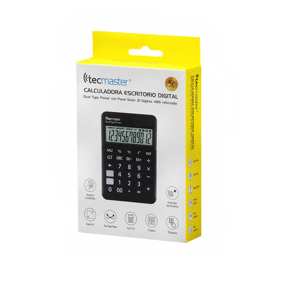 Calculadora Con Panel Solar 12 Digitos Tecmaster TM-100558 Negro – imagen 2