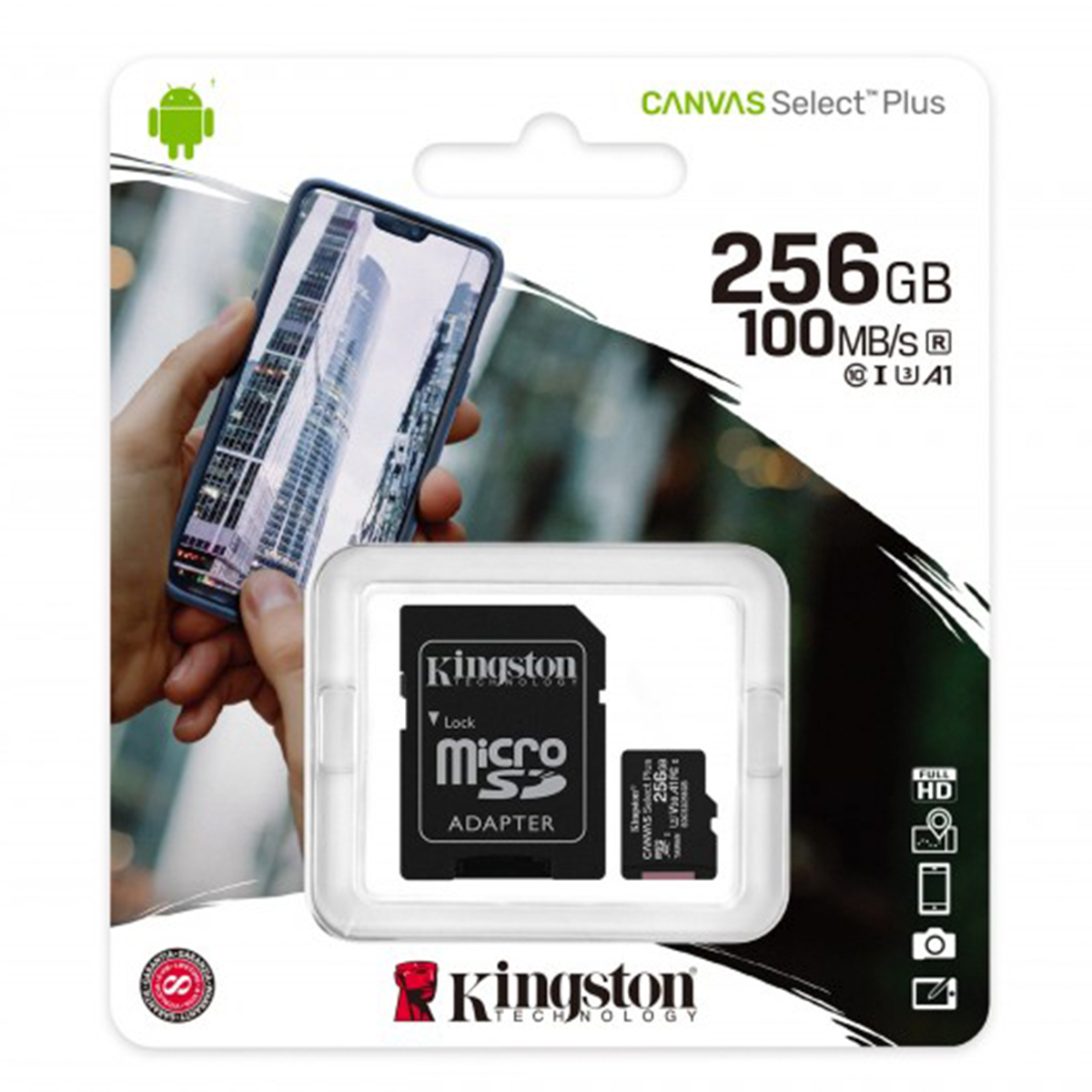 Micro Sd 256 Gb Canvas Plus + Adaptador Kingston