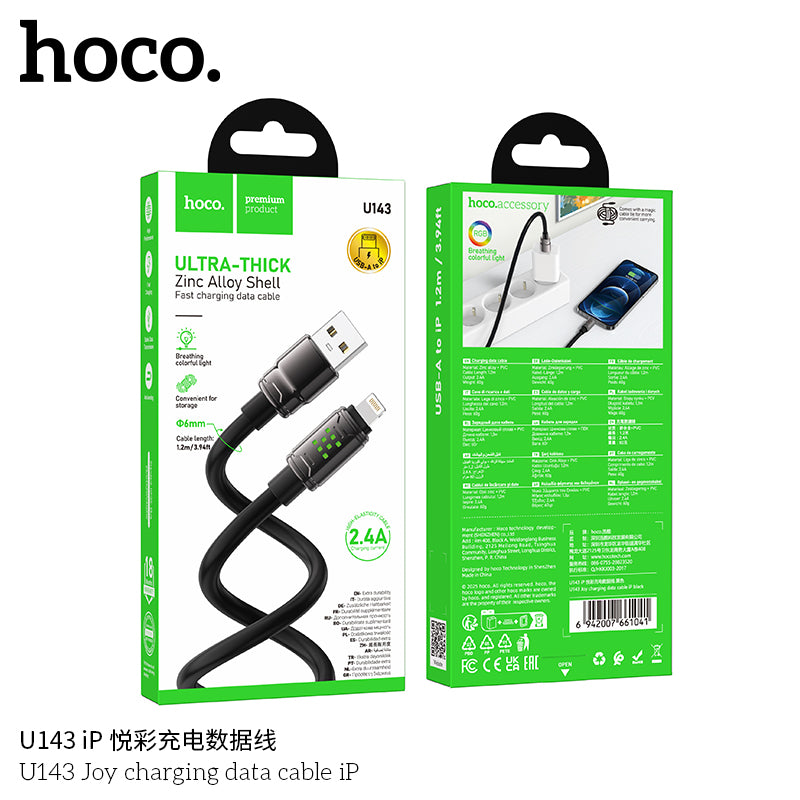 Cable Usb Para Lightning Hoco U143 1,2 Metro Negro – imagen 2