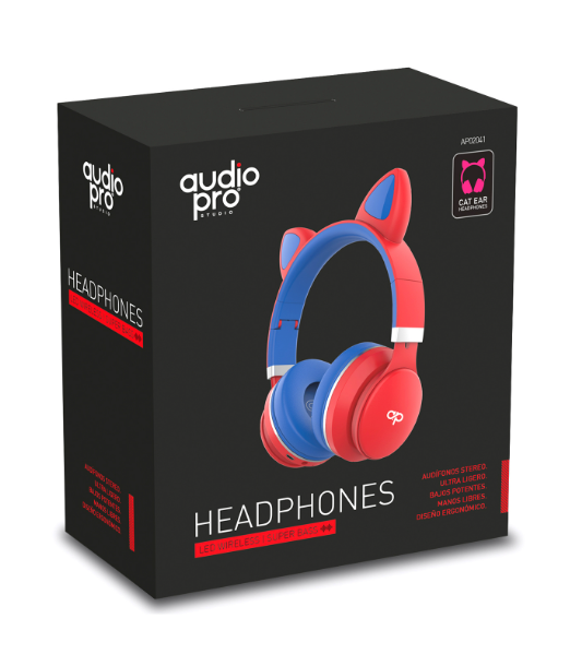 Audifonos Bluetooth Audiopro Aux Micro Sd Led Orejas Gato Rojo Azul – imagen 2