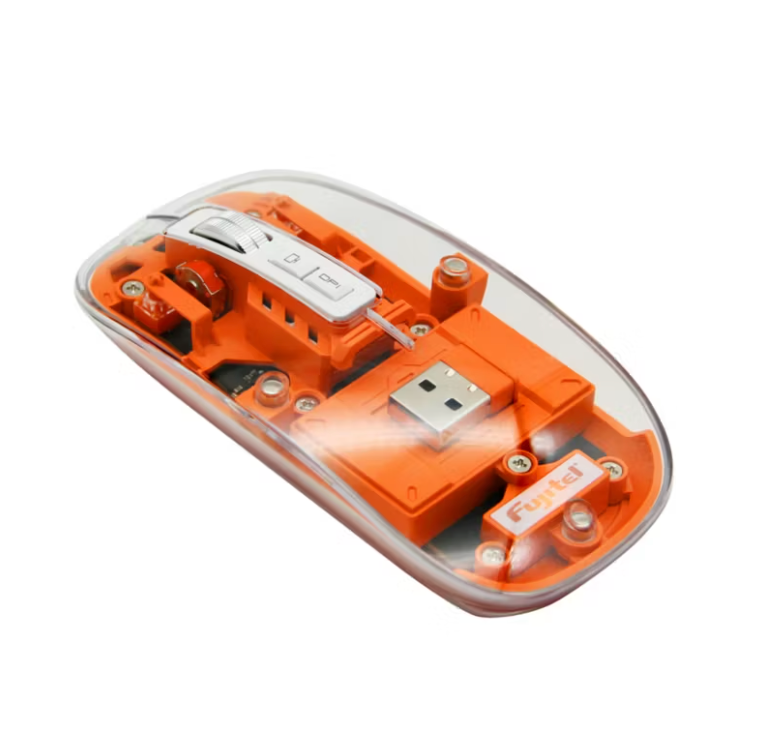 Mouse Fujitel Inalambrico Crystal Luces Dpi 2400 Naranjo – imagen 2