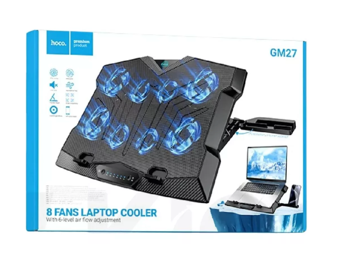Ventilador Notebook Hoco Gm27 8 Ventiladores Negro – imagen 3