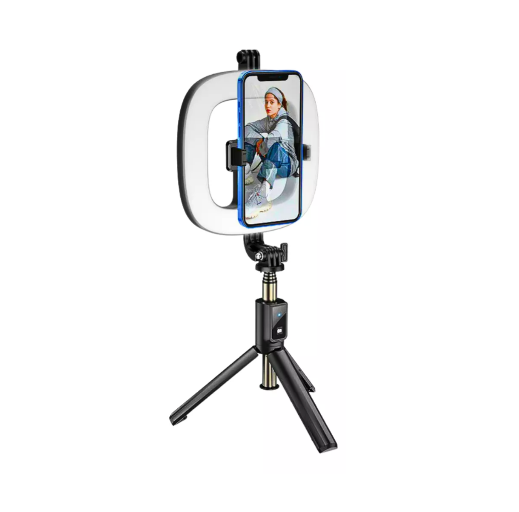 Baston Selfie Tripode Bluetooth Hoco Lv3 Plus + Aro de Luz Blanco