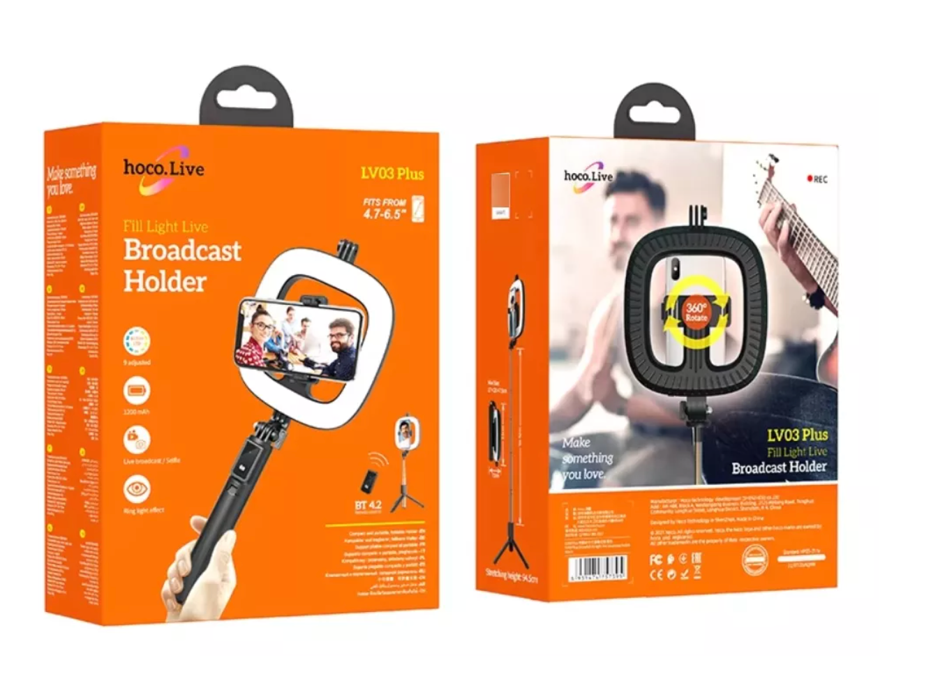 Baston Selfie Tripode Bluetooth Hoco Lv3 Plus + Aro de Luz Blanco – imagen 2