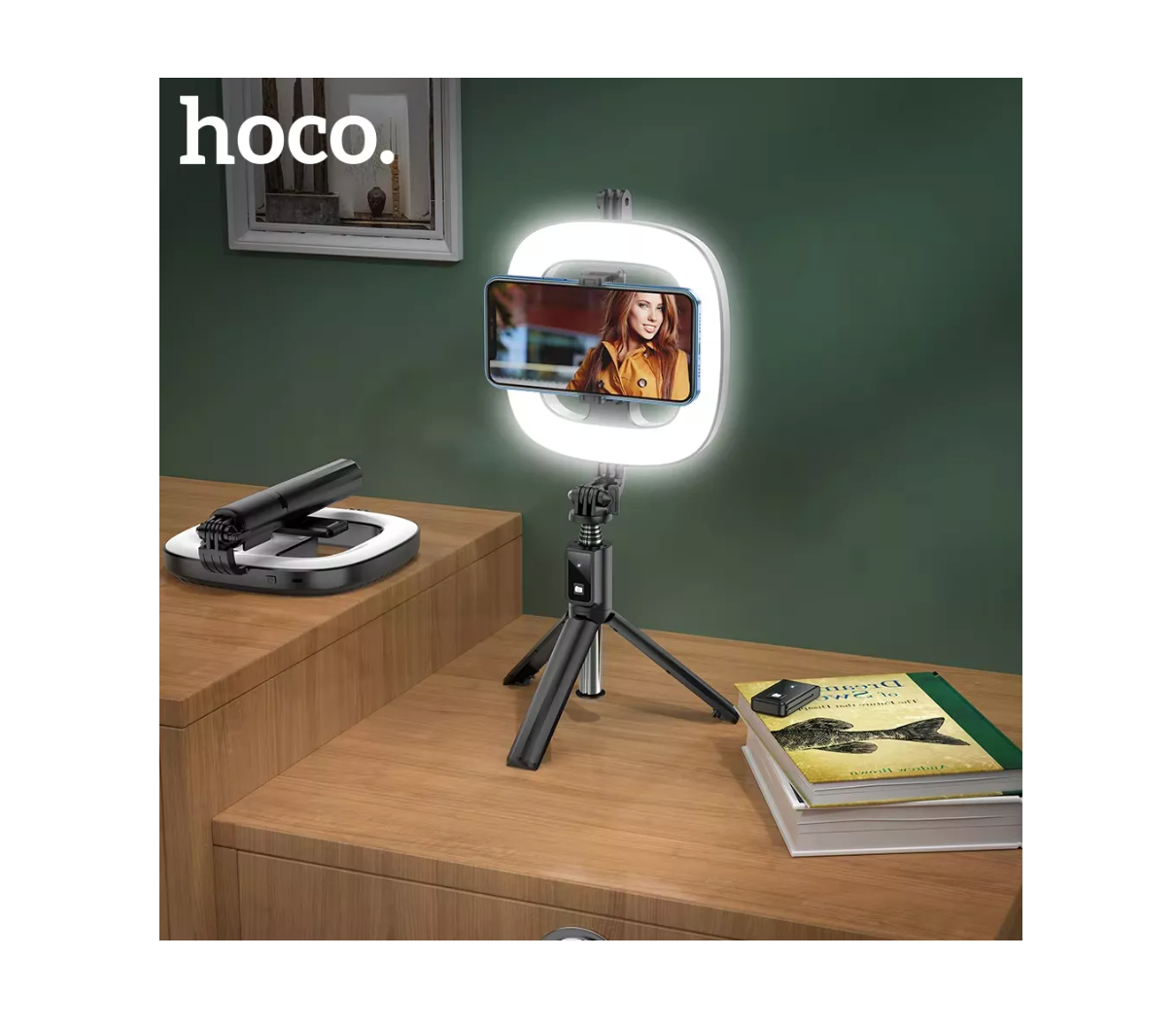 Baston Selfie Tripode Bluetooth Hoco Lv3 Plus + Aro de Luz Blanco – imagen 3