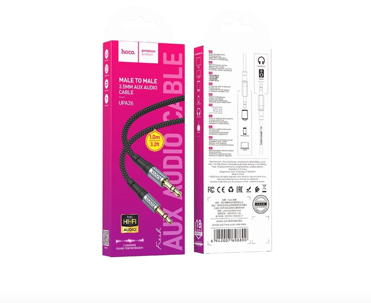 Cable Auxiliar Trenzado Hoco Upa26 1 Metro Negro – imagen 2