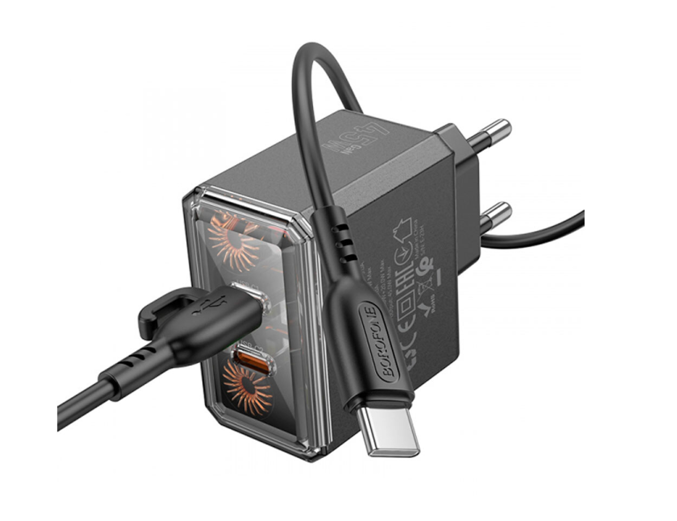Cargador Borofone Bas33a 45w Dual Tipo C + Cable Tipo C Negro – imagen 3