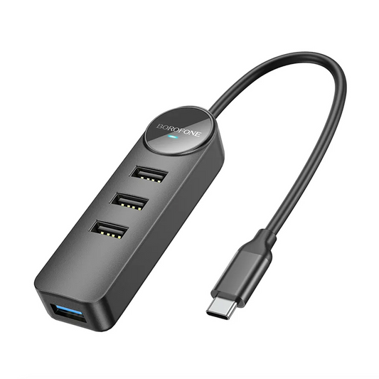 Adaptador Hub Borofone Dh5 4 En 1 Tipo C 4 Usb 3 2.0 1 3.0 Negro