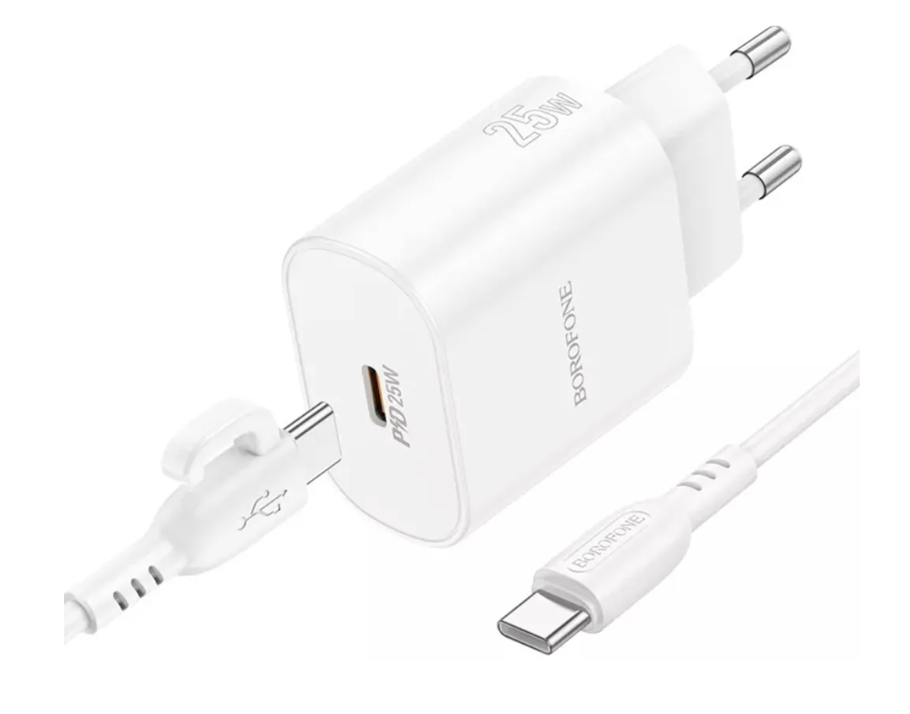 Cargador Borofone Ba82a 25w Tipo C + Cable Tipo C Blanco