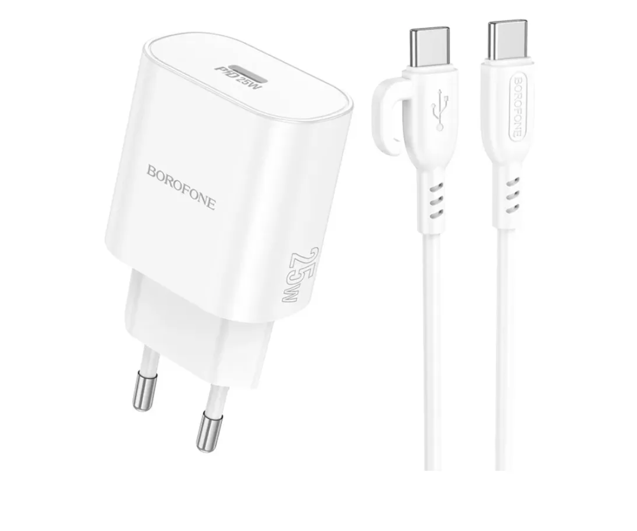 Cargador Borofone Ba82a 25w Tipo C + Cable Tipo C Blanco – imagen 3