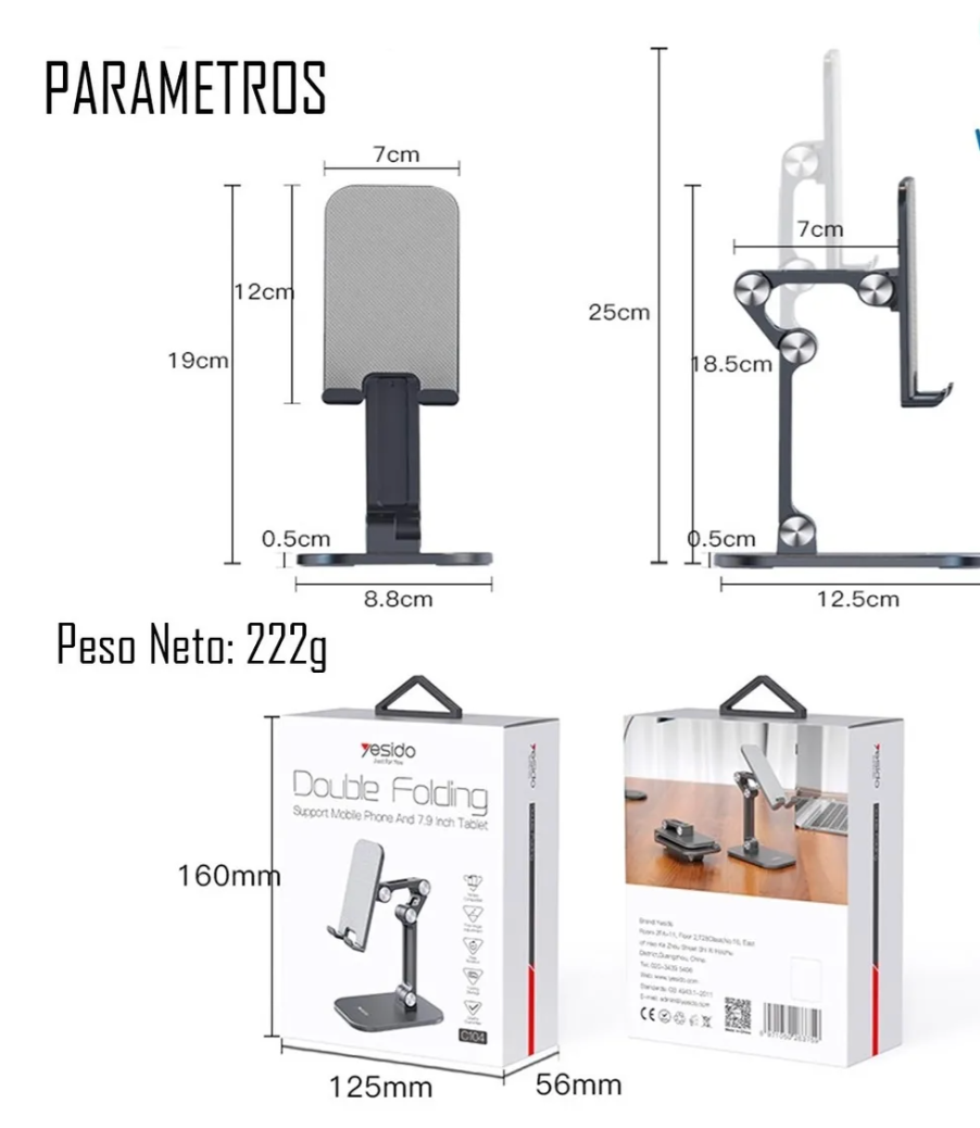 Soporte De Escritorio Para Smartphone Tablet Yesido C104 Negro – imagen 3